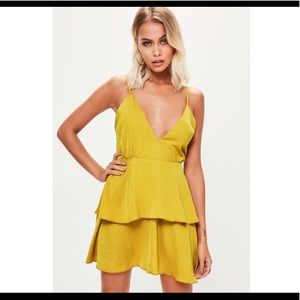 MISSGUIDED YELLOW SATIN DRESS